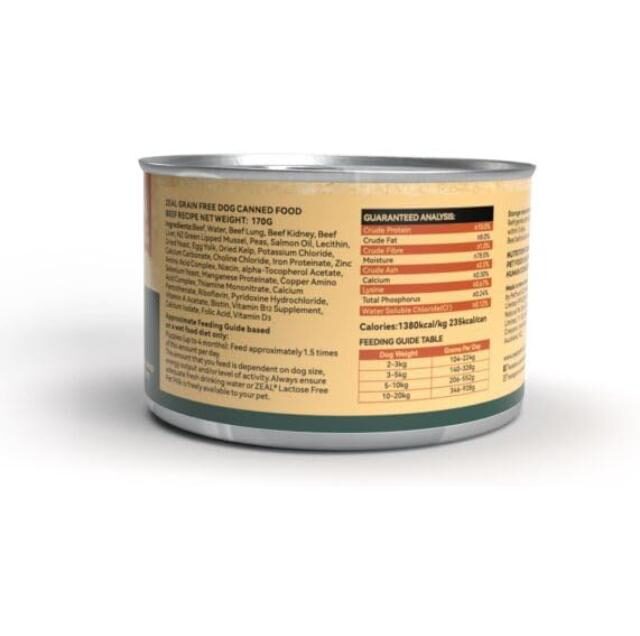 Zeal Grain Free Canned Dog Food 170g – (Beef Recipe) - Image 2