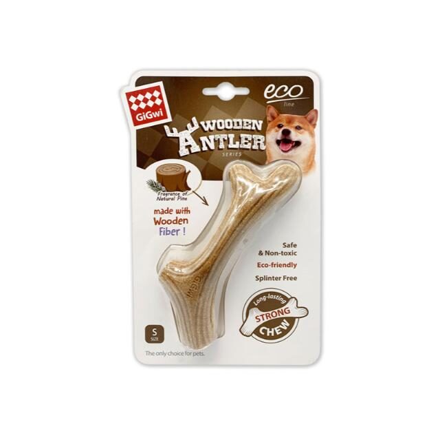 Dog Chew Wooden Antler with Natural Wood and Synthetic Material XS