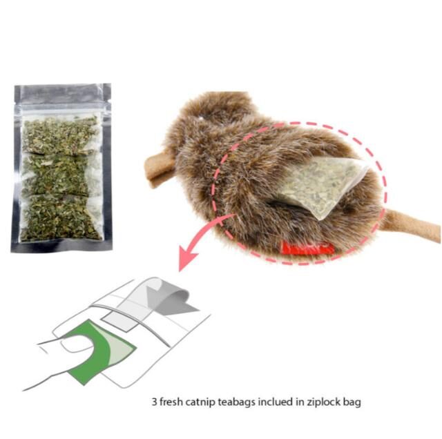 Refillable Catnip (Mouse) with 3 catnip teabags in ziplock bag - Image 3