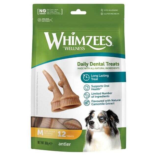 WHIMZEES Occupy Antler Natural Dental Chews for Dogs – Medium (12pc)