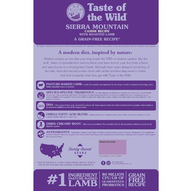 Taste Of The Wild Grain Free Premium High Protein Dry Dog Food Sierra Mountain With Roasted Lamb 2.27Kg - Image 2