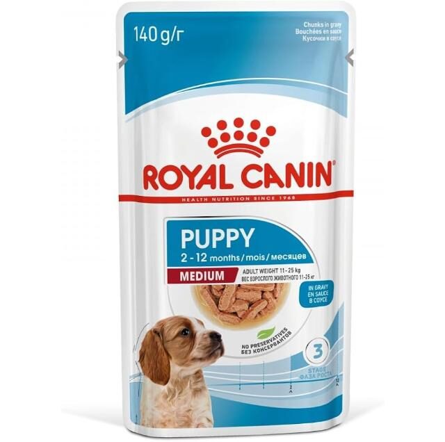 Royal Canin SHN Medium Puppy Wet Food Pouches Box of 10x140g Size Health Nutrition Dog Food